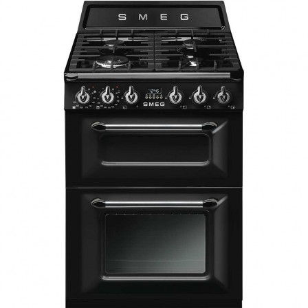 CUISINIERE TR62BL 4*GAZ MULTI EMAIL DOUBLE FOUR NOIR A SMEG